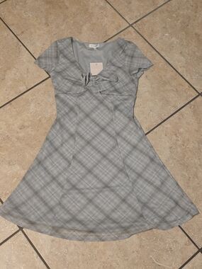 Plaid Light Blue Tie-Front Mini Dress